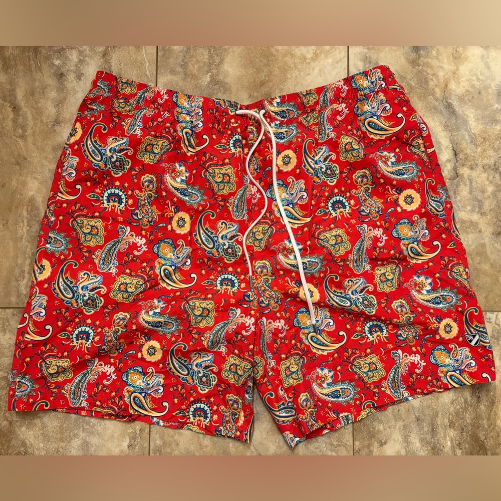 NWOT Cremieux Men’s Swim Trunks Shorts Red Multi-Color Paisley XXL
